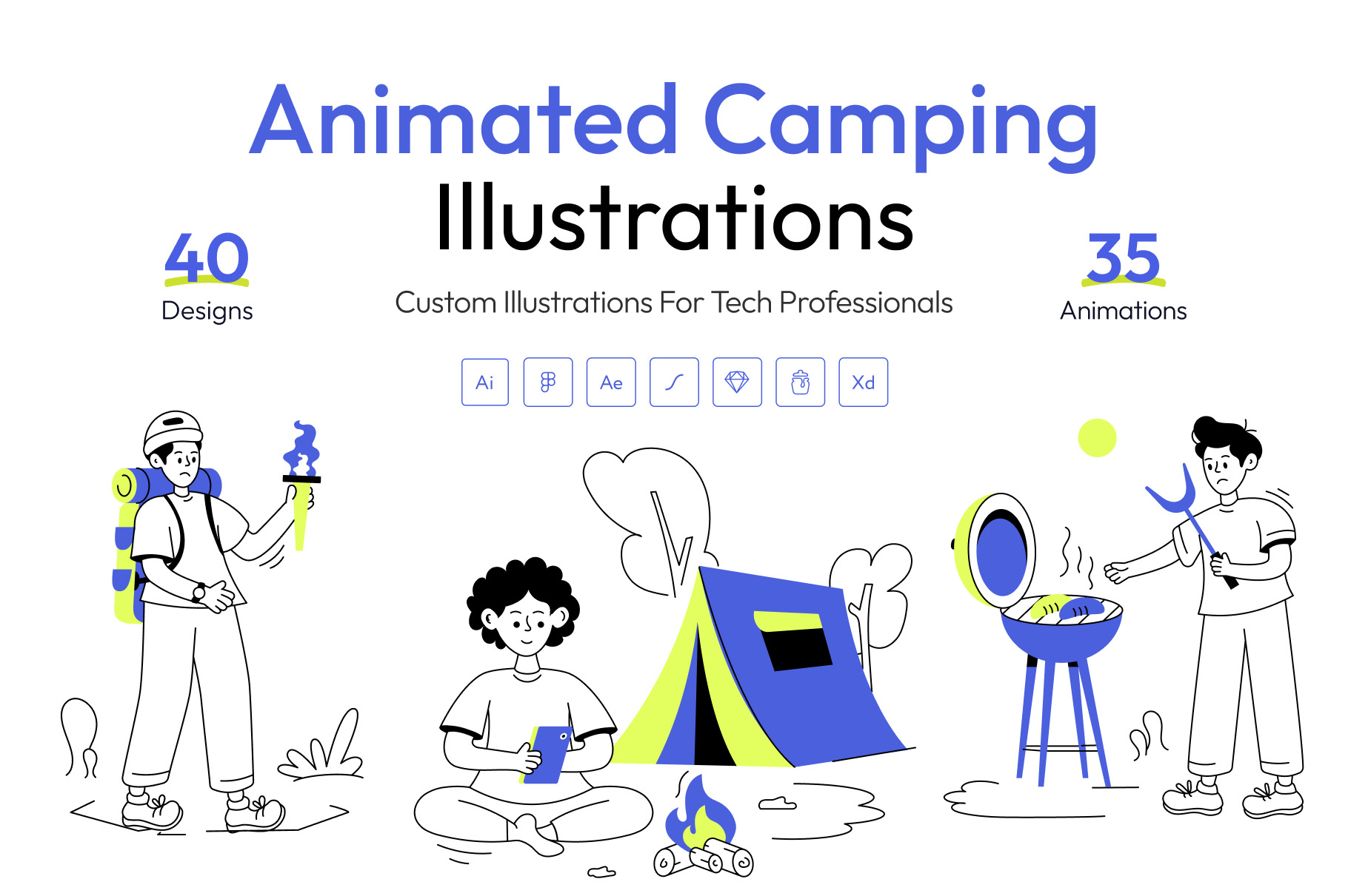 Animated Camping Illustration Set | Creative Market