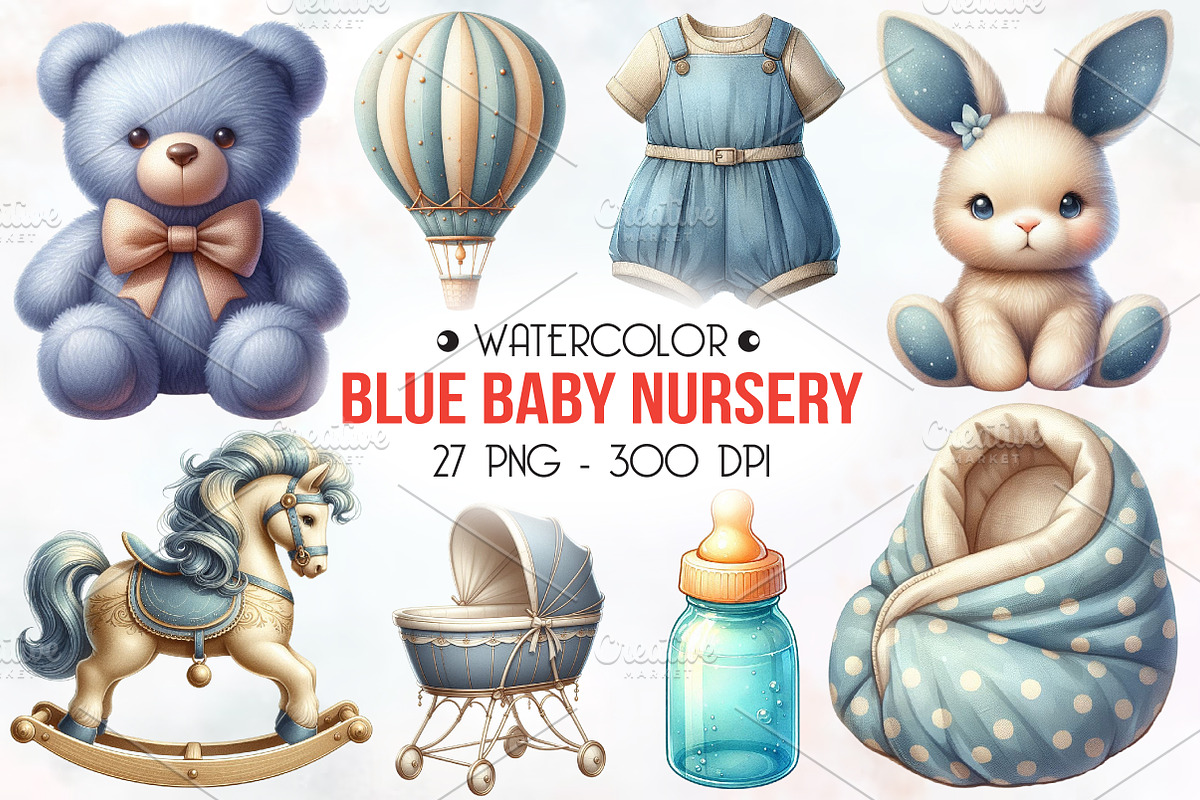 Dusty Blue Beige Baby Nursery PNG, an Illustration by RobertsArt (Photo 1 of 8)