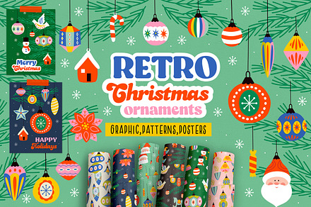 Retro Christmas ornaments, a Decorative Illustration by NataKa