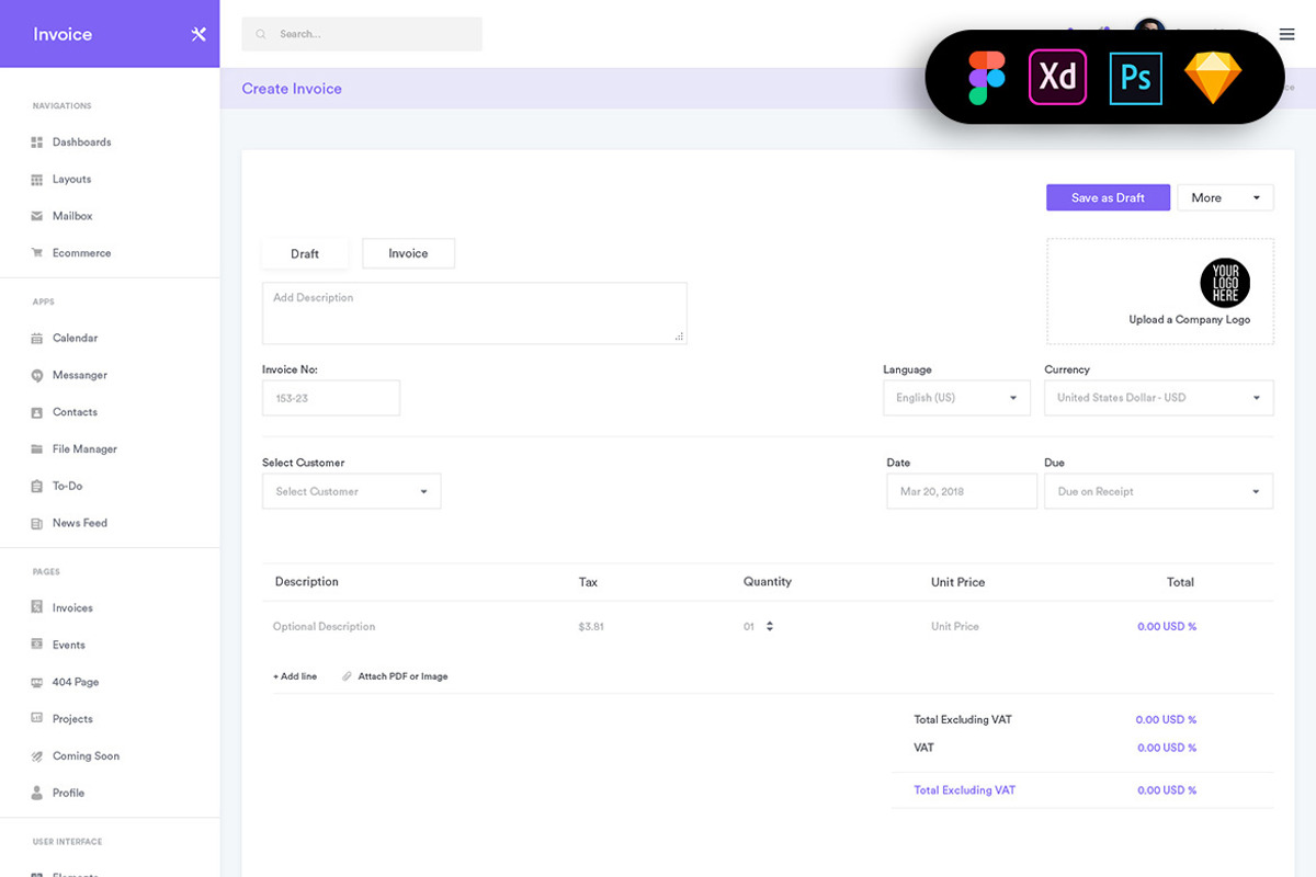 Invoice Dashboard UI Kit, an App Template by 3djagan
