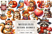 Watercolor Autumn Animals Clipart, an Illustration by CreationArt (Thumbnail 1 of 5)