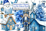 Cozy Blue Christmas Clipart Set, an Illustration by DreamCafeArt (Thumbnail 1 of 6)