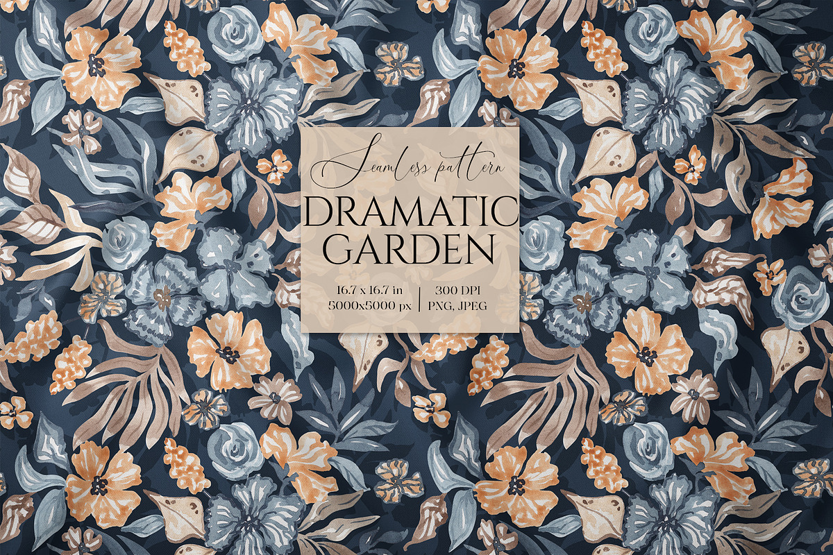 Navy Watercolor Floral Pattern, a Pattern Graphic by SirenaArt (Photo 1 of 12)