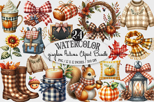 Watercolor Gingham Autumn Clipart, an Illustration by Designking