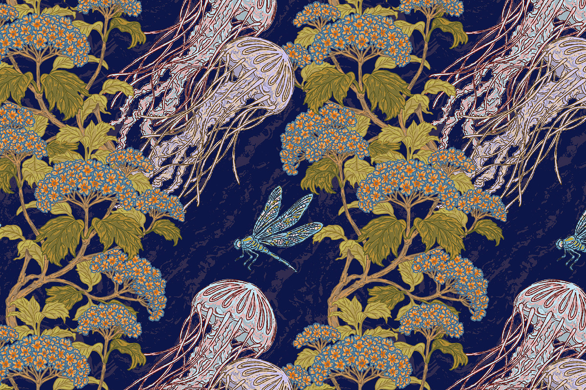 Jellyfish&Hydrangea Botanical Garden, a Pattern Graphic by NayaChu (Photo 2 of 9)