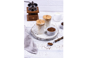 Dalgona whipped coffee with milk, a Food & Drink Photo by Yulia Furman