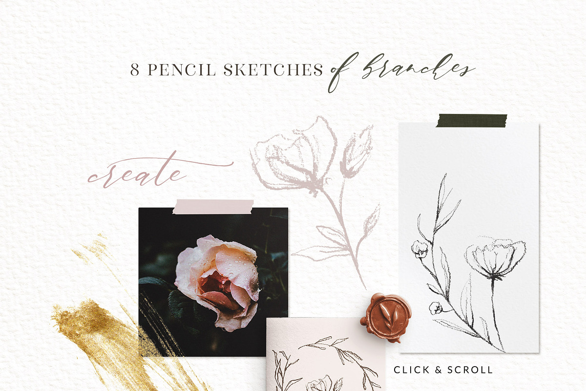 Delicate Greenery Watercolor+Pencil, a Texture Illustration by Inky Jar Design Studio (Photo 4 of 15)