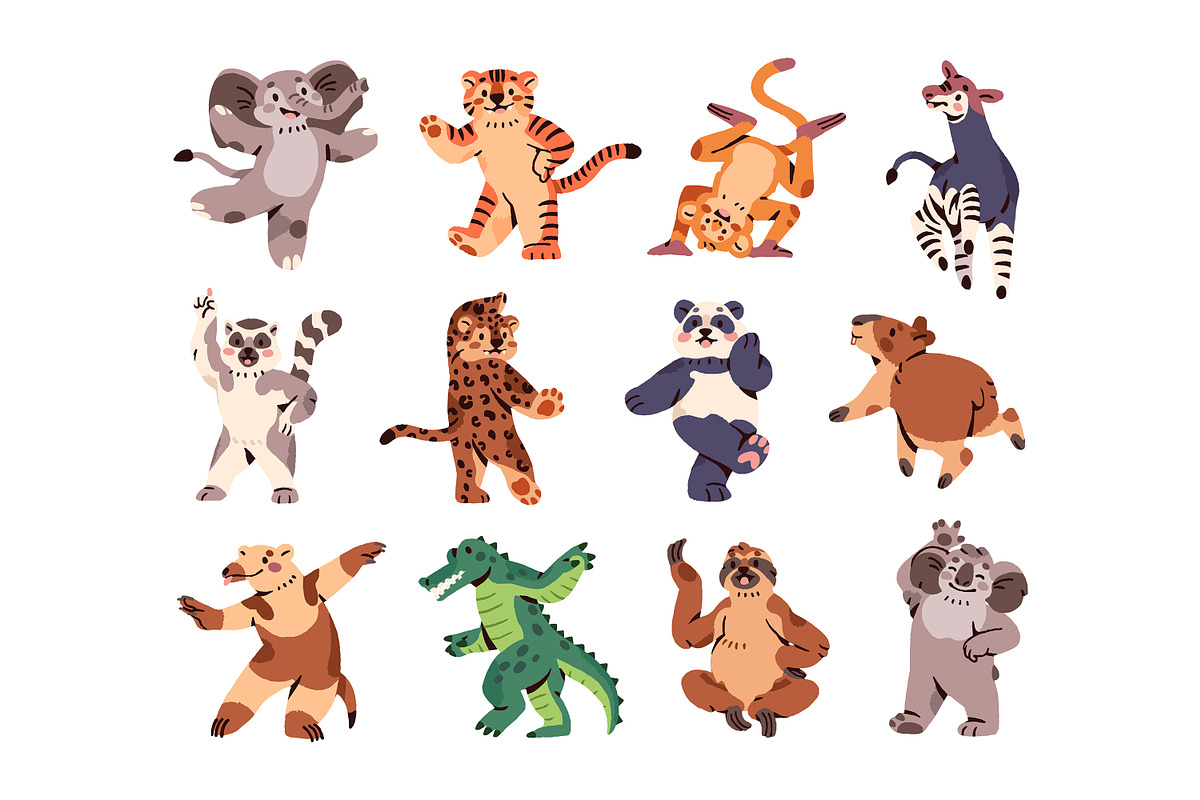 Funny animals dancing set, cards, an Animal Illustration by PaperTrident (Photo 1 of 13)