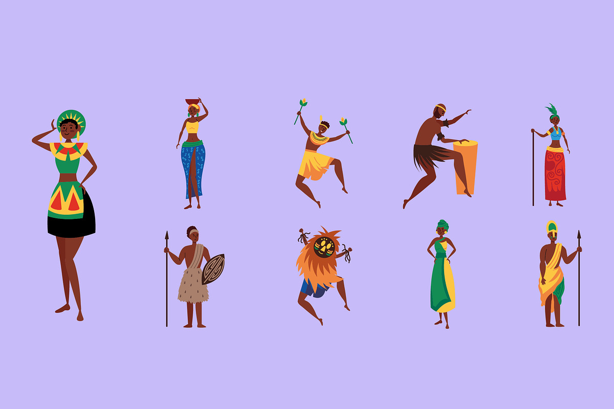 African Tribal Culture People Set