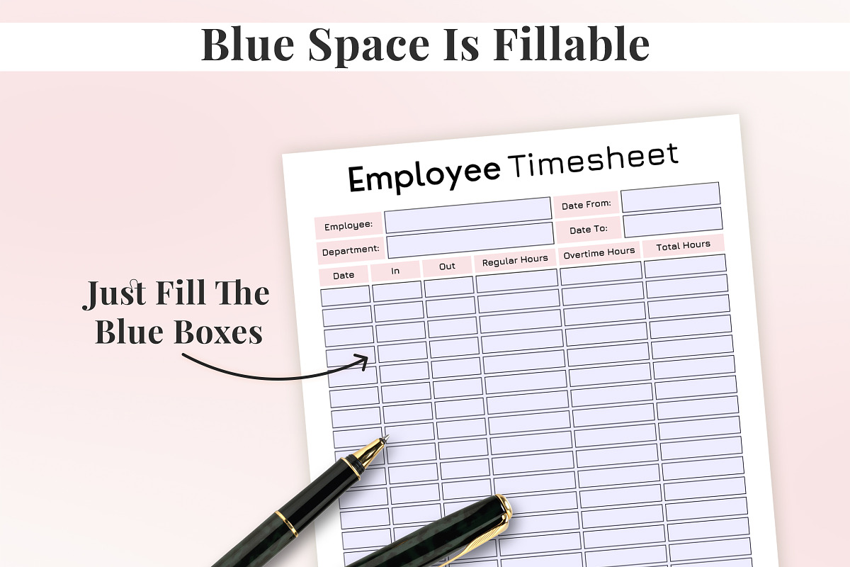 Employee Timesheet Printable - Pink, a Print Template by Snapybiz