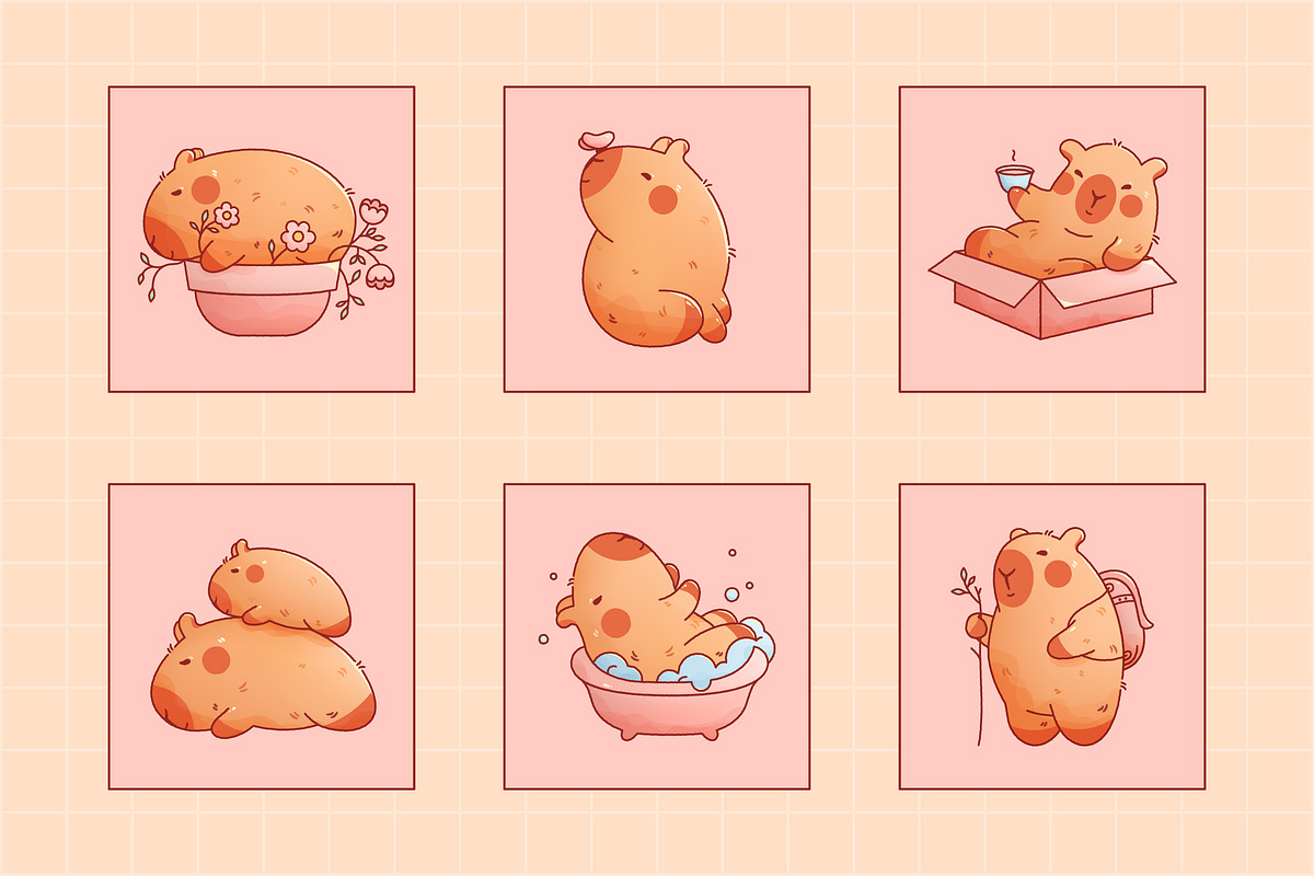 Kawaii Capybara - Pack 2, an Animal Illustration by AleksAbramova (Photo 2 of 12)