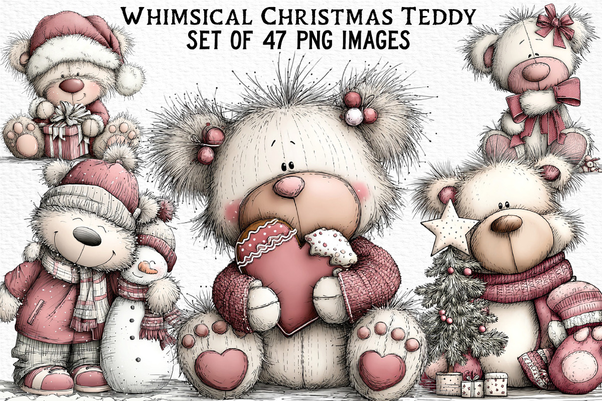 Whimsical Christmas Teddy Clipart, an Illustration by Craft Nest (Photo 1 of 6)