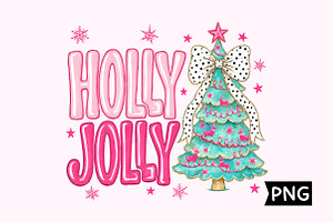 Holly Jolly Pink Christmas Tree PNG, a Seasonal Illustration by Creative Art