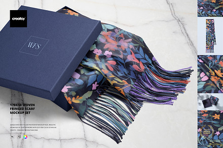 170x50 Woven Fringed Scarf Mockup, a Mask Mockup by creatsy5