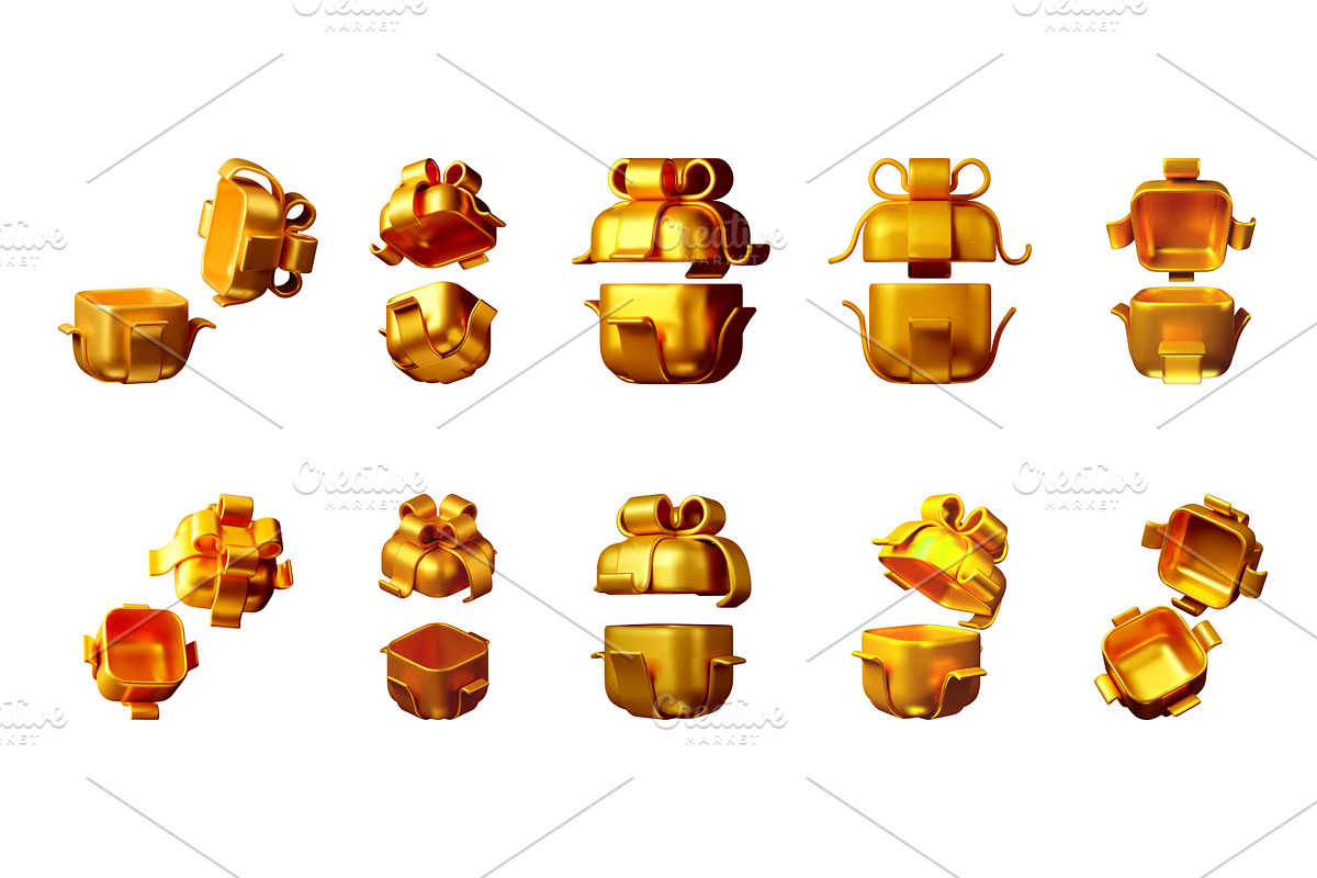3D Golden gift box with different, an Object Illustration by Abscent