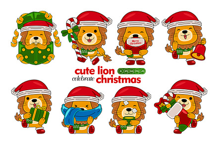 cute lion celebrate christmas