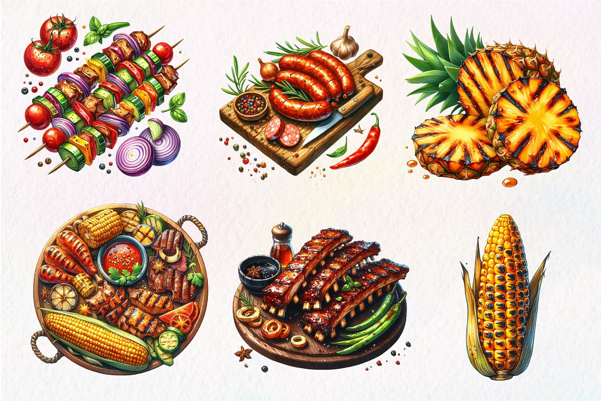 Watercolor Bbq Barbecue Clipart, an Illustration by Dream Creation (Photo 3 of 7)
