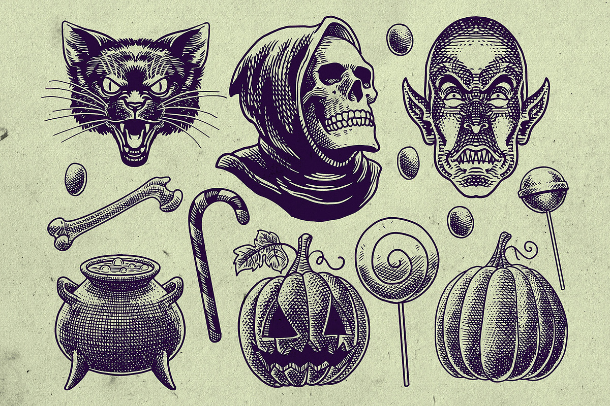 Vintage Halloween Hand Drawn set, an Object Graphic by bazzier_graphik (Photo 2 of 10)