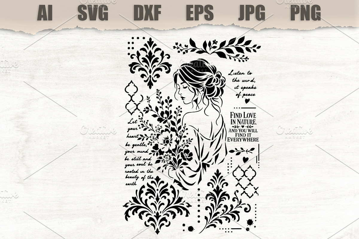 Stencil Woman Floral Portrait, an Object Illustration by MARYCRAFTIRIA (Photo 1 of 3)