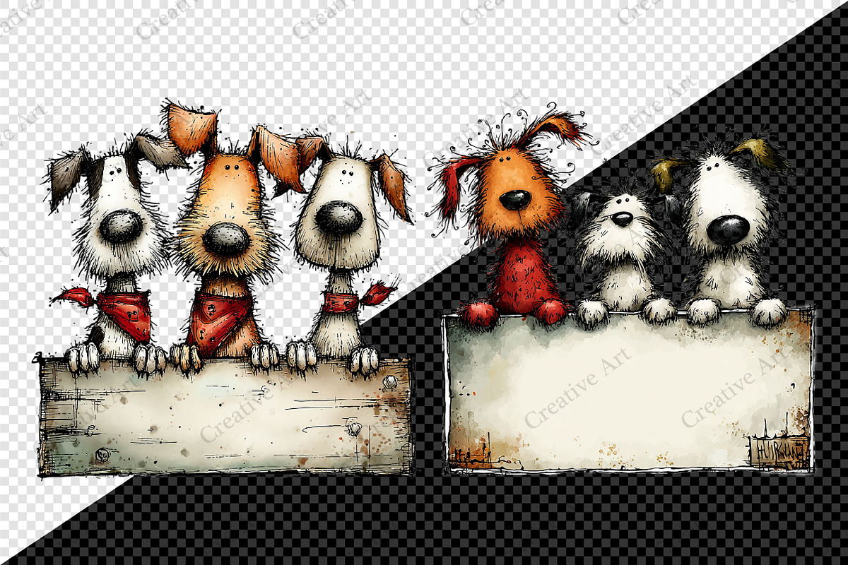 Whimsical Christmas Dogs Clipart, an Illustration by Creative Art (Photo 9 of 10)