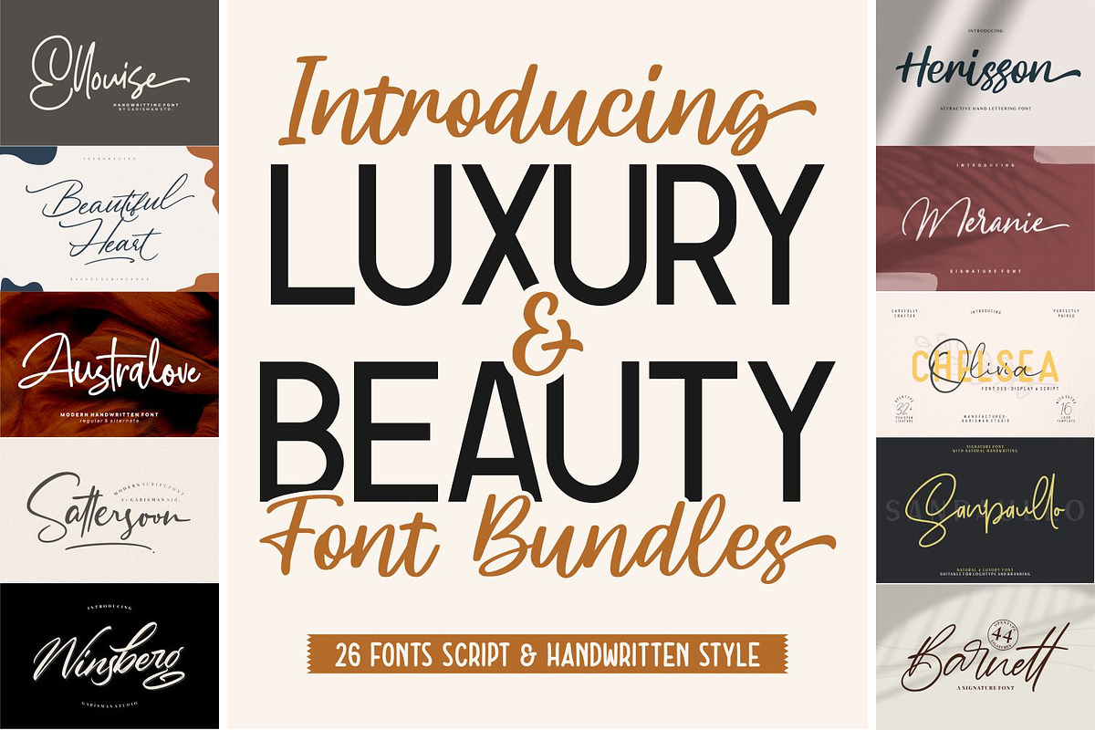 LUXURY & BEAUTY Script Font Bundle, a Script Font by Garisman Std (Photo 1 of 28)