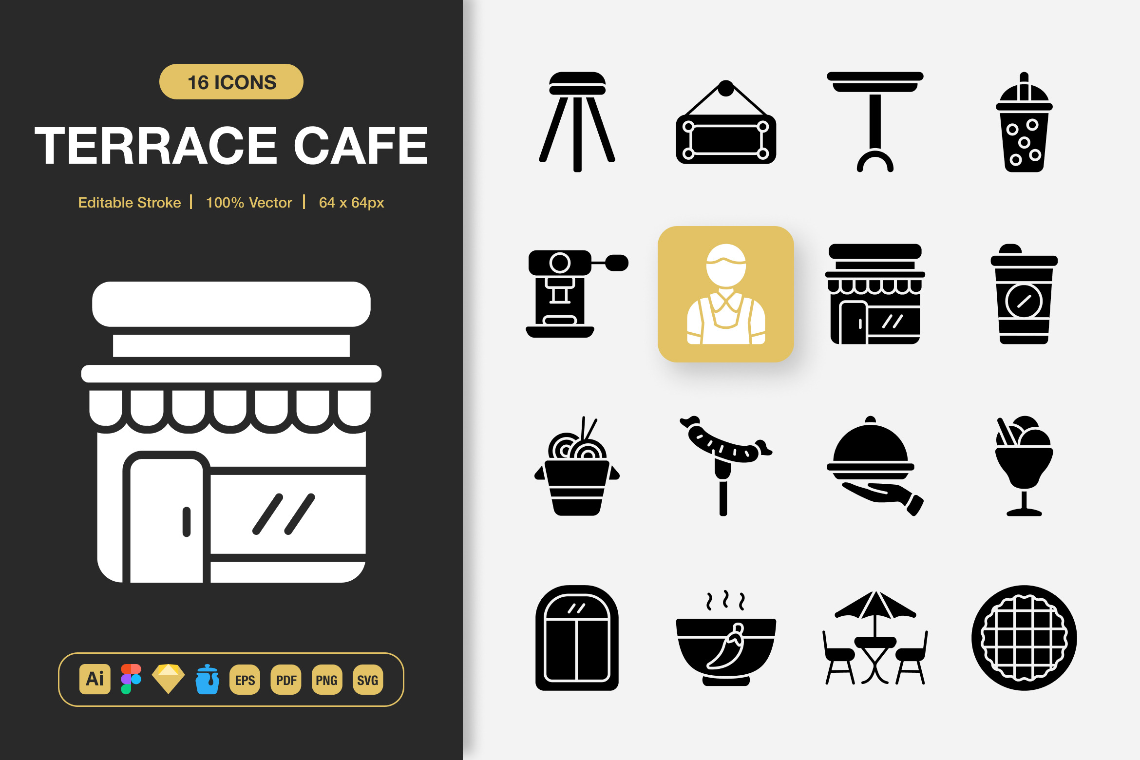 Terrace Cafe Solid Icons, a Solid Icon by Spacepixel Creative