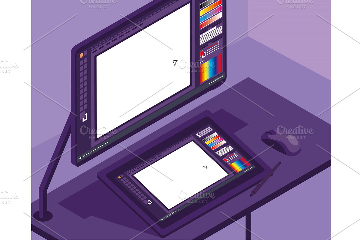 isometric graphic design desktop, a Technology Illustration by studiogstock
