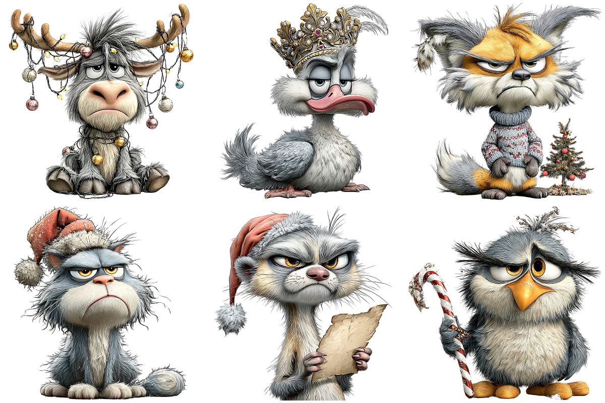 Whimsical Grumpy Christmas Animals, an Illustration by Craft Nest (Photo 3 of 9)