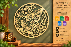 Butterfly Floral Circle Laser SVG, an Object Graphic by DreamCafeArt