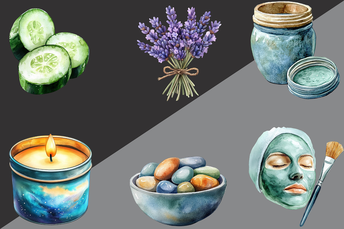 Watercolor Spa Clipart, an Illustration by Black Bird Studio (Photo 3 of 6)