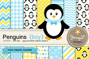 Penguin Boy Digital Papers & Clipart, a Pattern Graphic by JennyL Designs (Thumbnail 1 of 4)