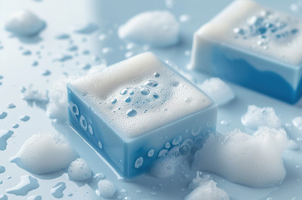 Soap with foam on white background, a Beauty & Fashion Photo by AlyaAnd