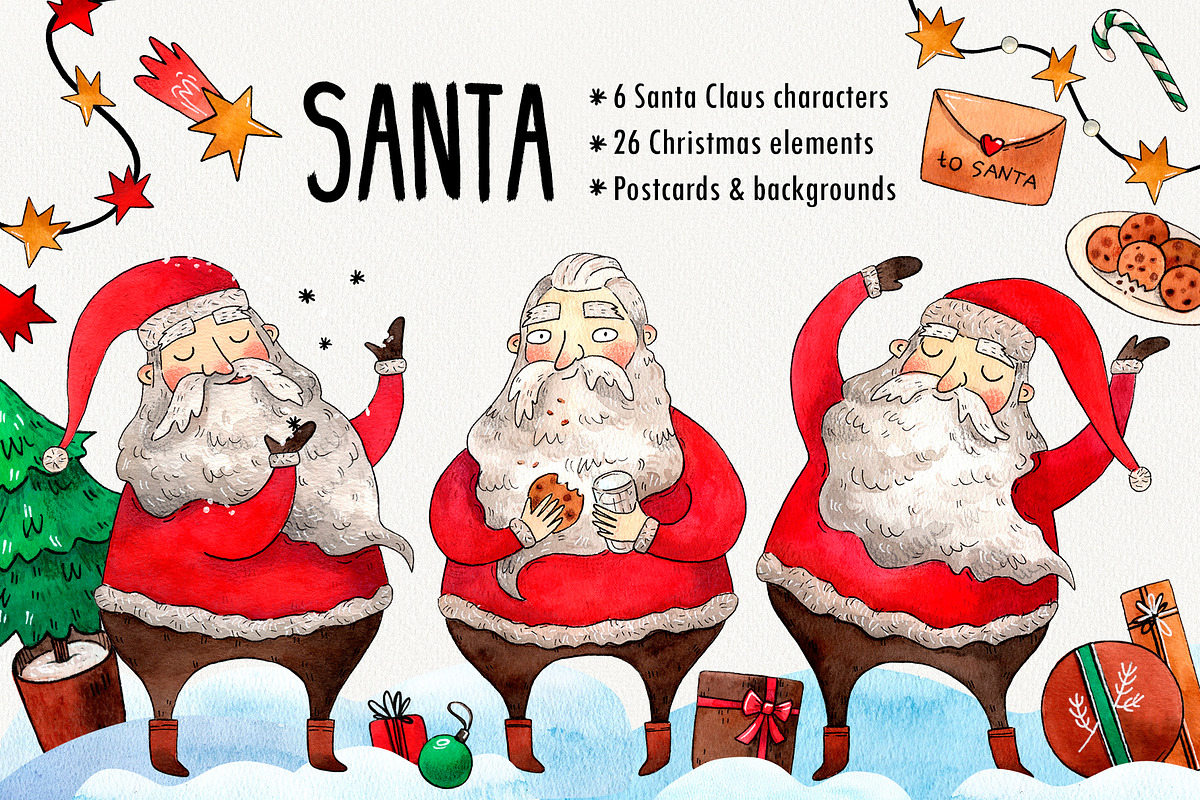 Santa big Christmas set, a Decorative Illustration by Ekaterina Goncharova (Photo 1 of 13)