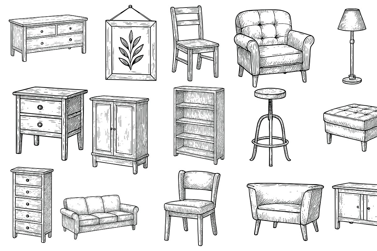 Vintage Furniture Set, an Object Graphic by nikagraphic