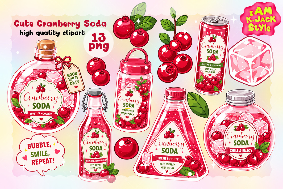 Cute Cranberry Soda Clipart PNG, a Food Illustration by K.JackArtwork (Photo 1 of 4)