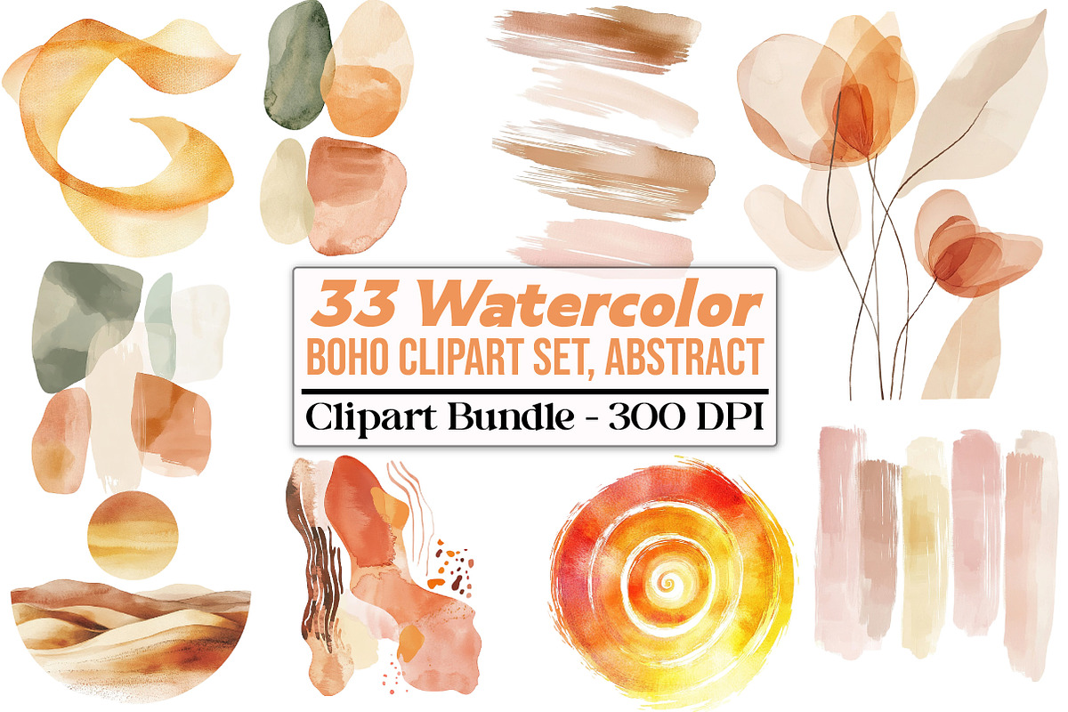 Boho Clipart Set, Abstract, an Illustration by DreamCafeArt (Photo 1 of 5)