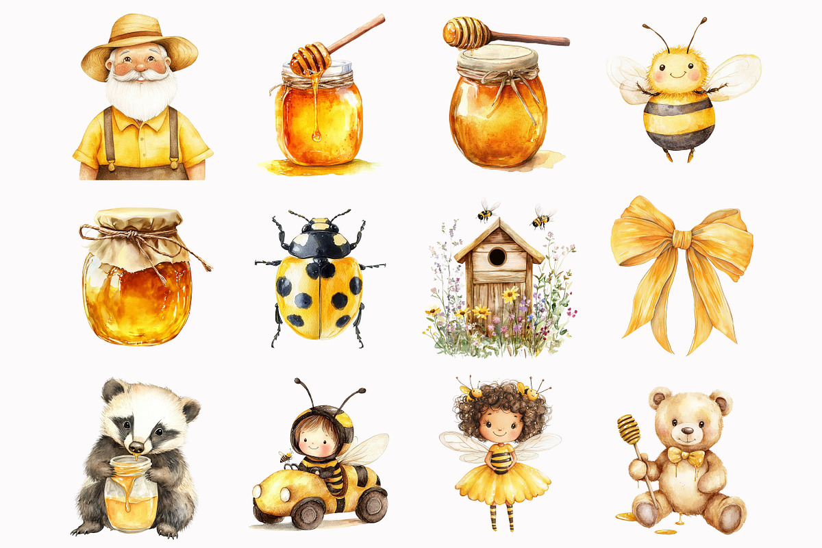 Honey Bee Watercolor Clipart, an Illustration by Design Market (Photo 2 of 4)