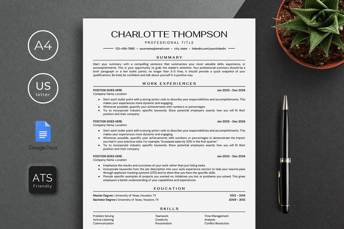 ATS Resume Template Google Docs, a Resume Template by bonadigitals (Photo 1 of 5)