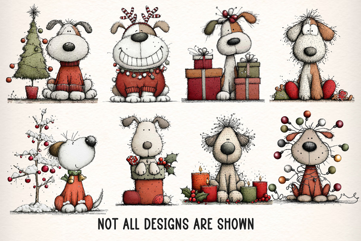 Whimsical Christmas Dogs Clipart PNG, an Illustration by Dream Creation (Photo 3 of 8)