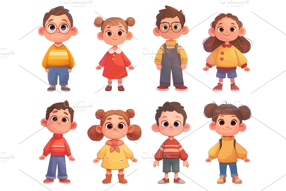 kids cartoon set. girl boy in red, a Person Illustration by Stock-Smart-Start