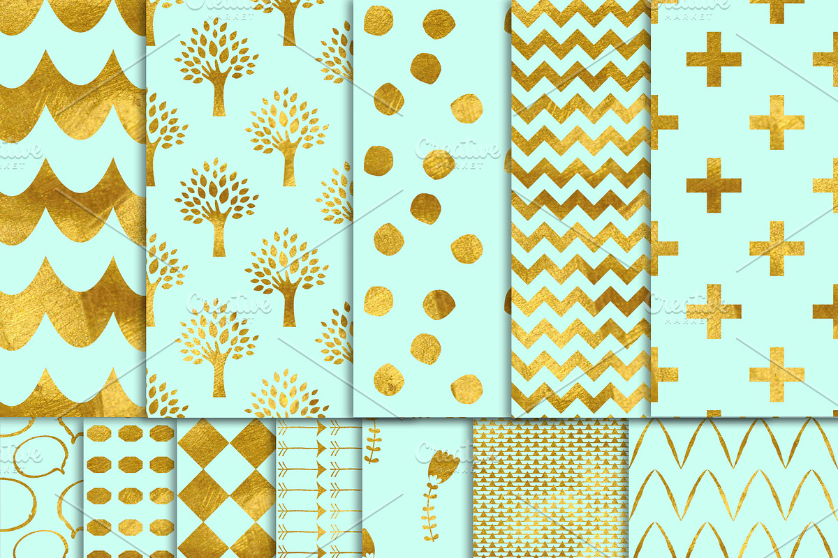 Mint and Gold Digital Paper preview 2