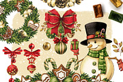 Vintage Christmas watercolor clipart, a Decorative Illustration by Color and Decor (Thumbnail 4 of 7)