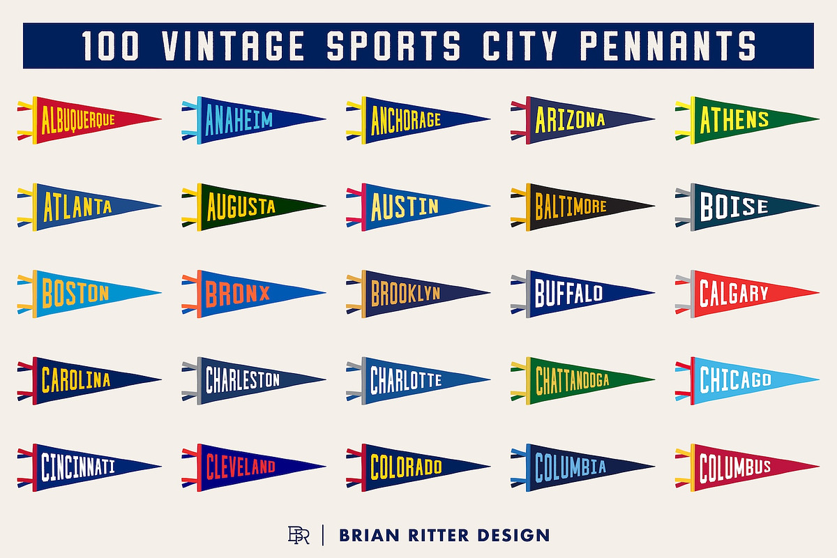 100 Vintage Sports City Pennants, an Object Graphic by Brian Ritter Design (Photo 4 of 7)