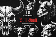 10 Bundle Dark Art Bull Skull Animal, an Illustration by Morspective (Thumbnail 1 of 7)