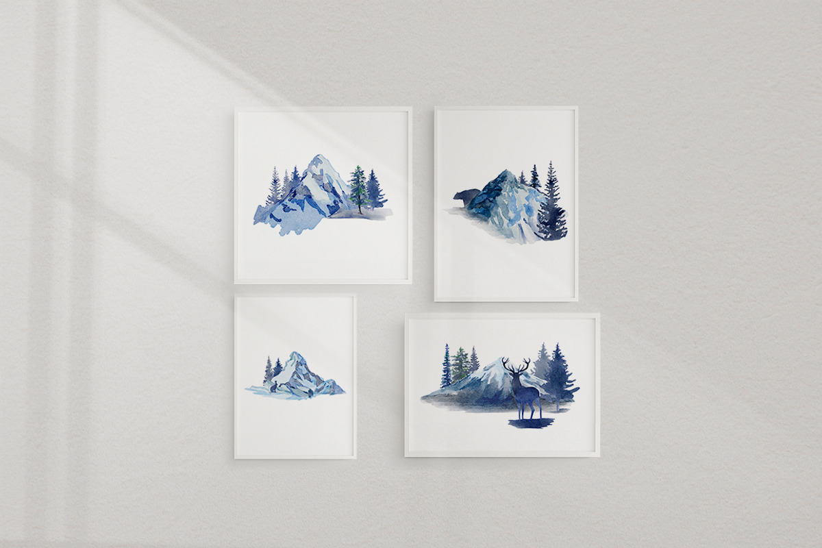 Watercolor winter mountains, a Seasonal Illustration by mArtstore (Photo 4 of 8)