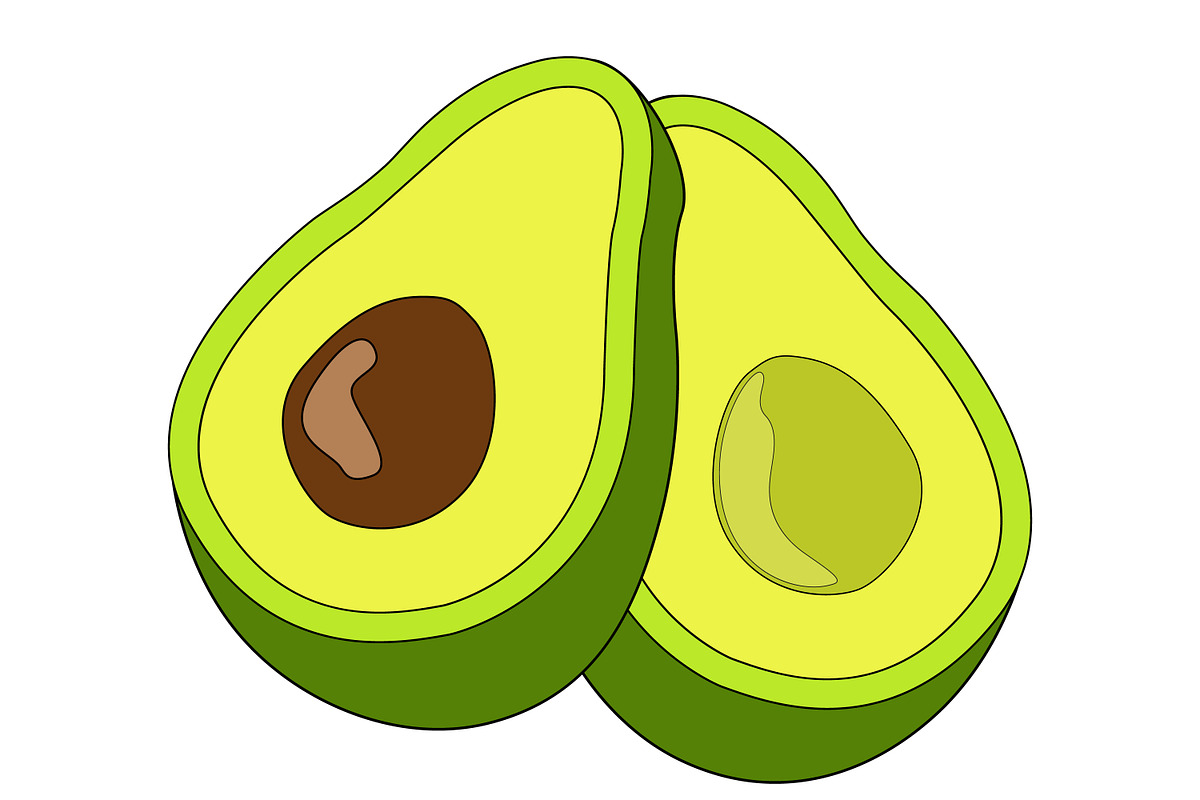 Green avocado cut into two parts., an Illustration by Tanysl (Photo 3 of 4)