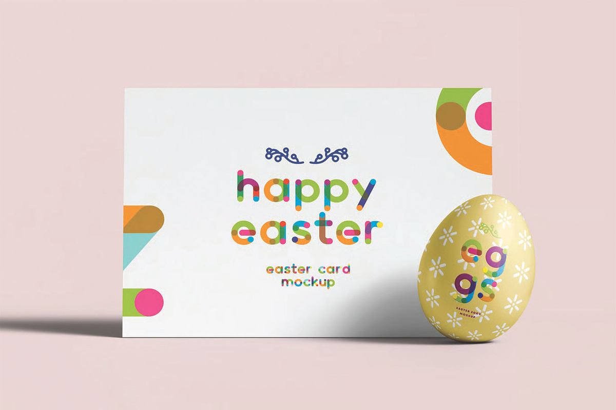 Easter Greeting Card With Egg Mockup, an Advertising Mockup by DesignRushMarket (Photo 1 of 2)