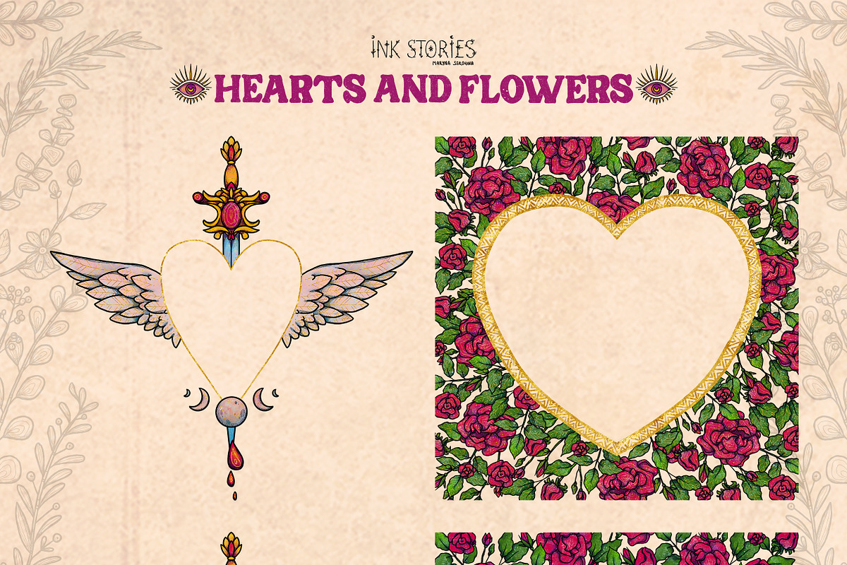 Hearts and Flowers Boho Vintage Set, a Decorative Illustration by Ink Stories (Photo 9 of 24)