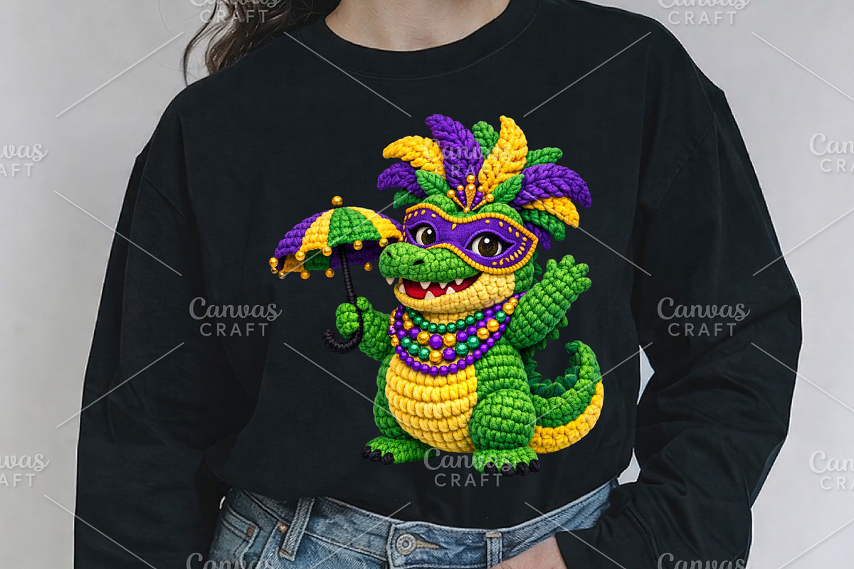Crochet Mardi Gras Crocodile PNG, an Illustration by Canvas Craft (Photo 3 of 6)