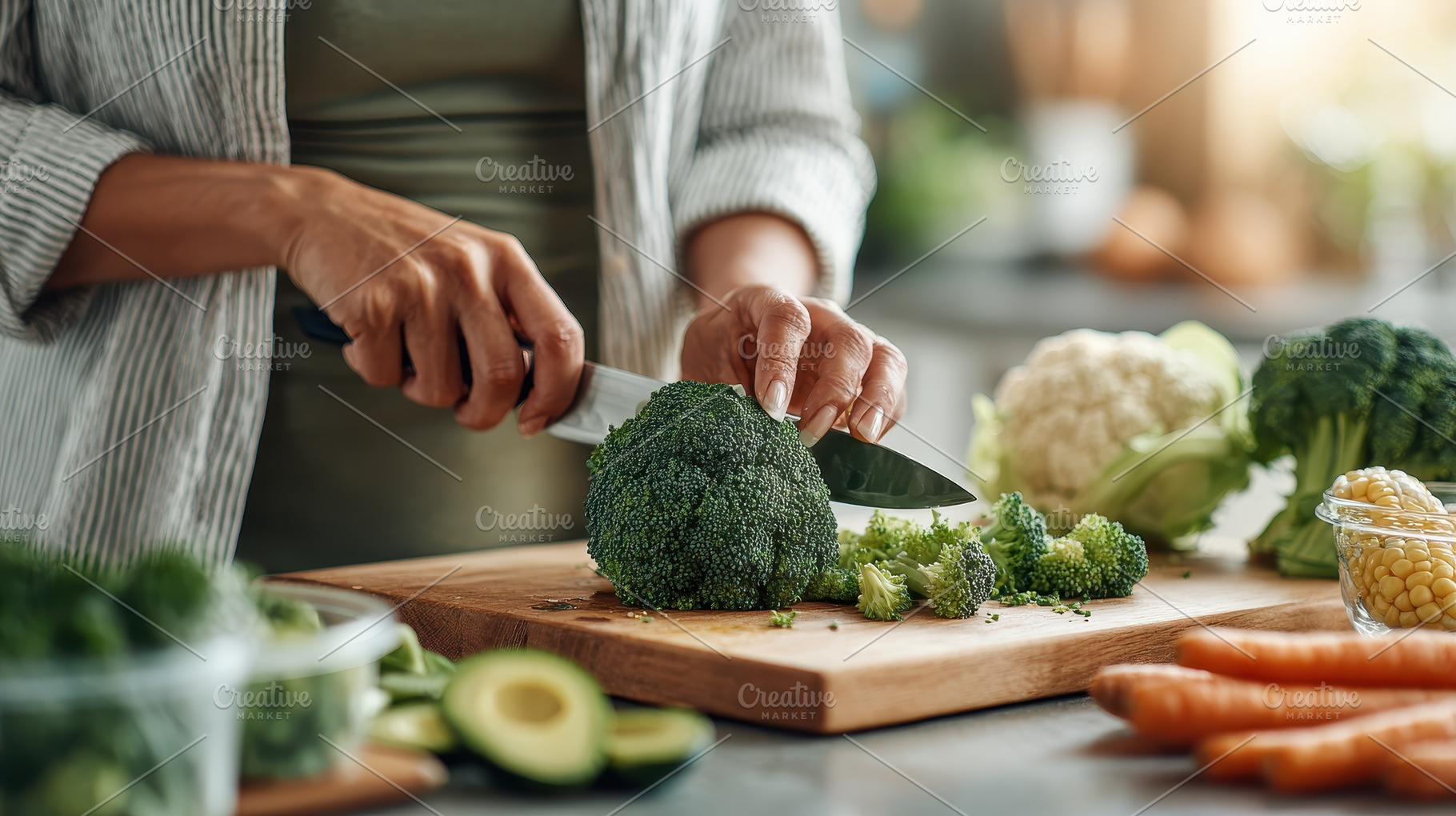 Woman chopping fresh broccoli health, a Photo by Pixeness Studio
